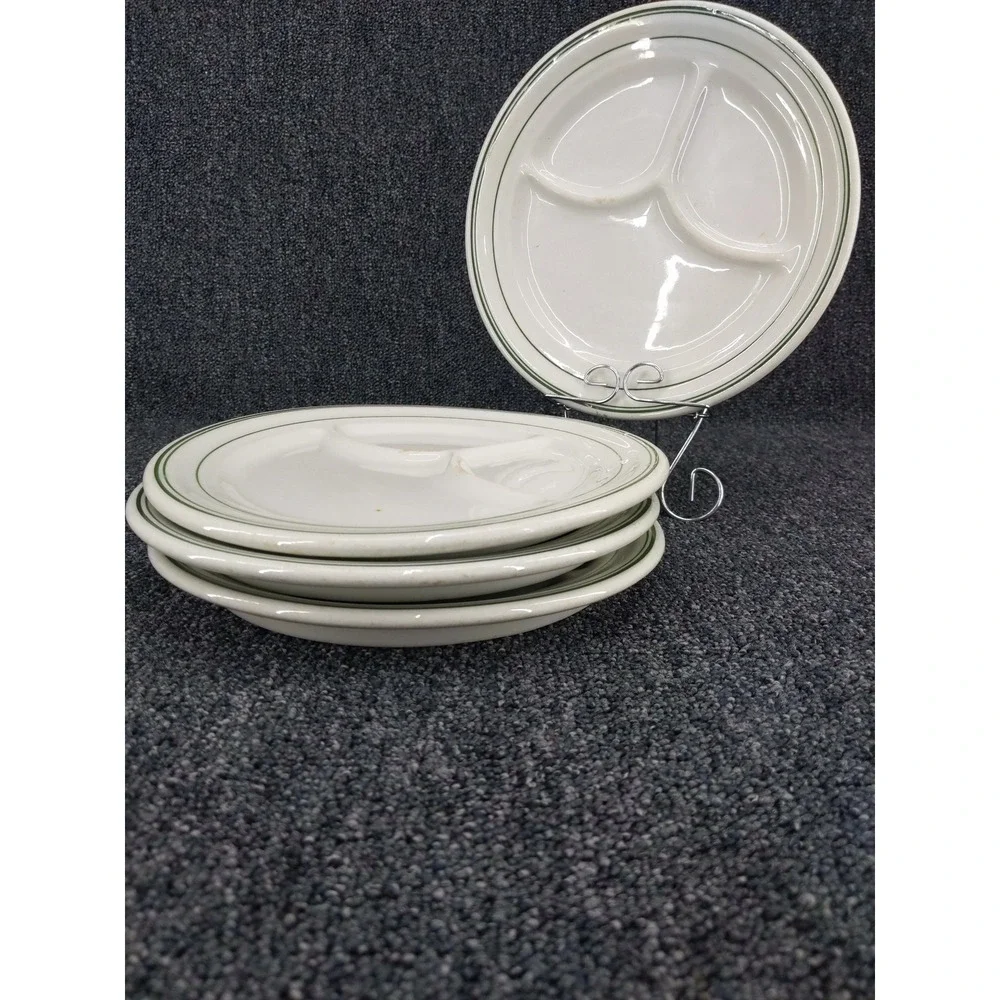 Wellsville Green Band Divided Grill Plates 9.5